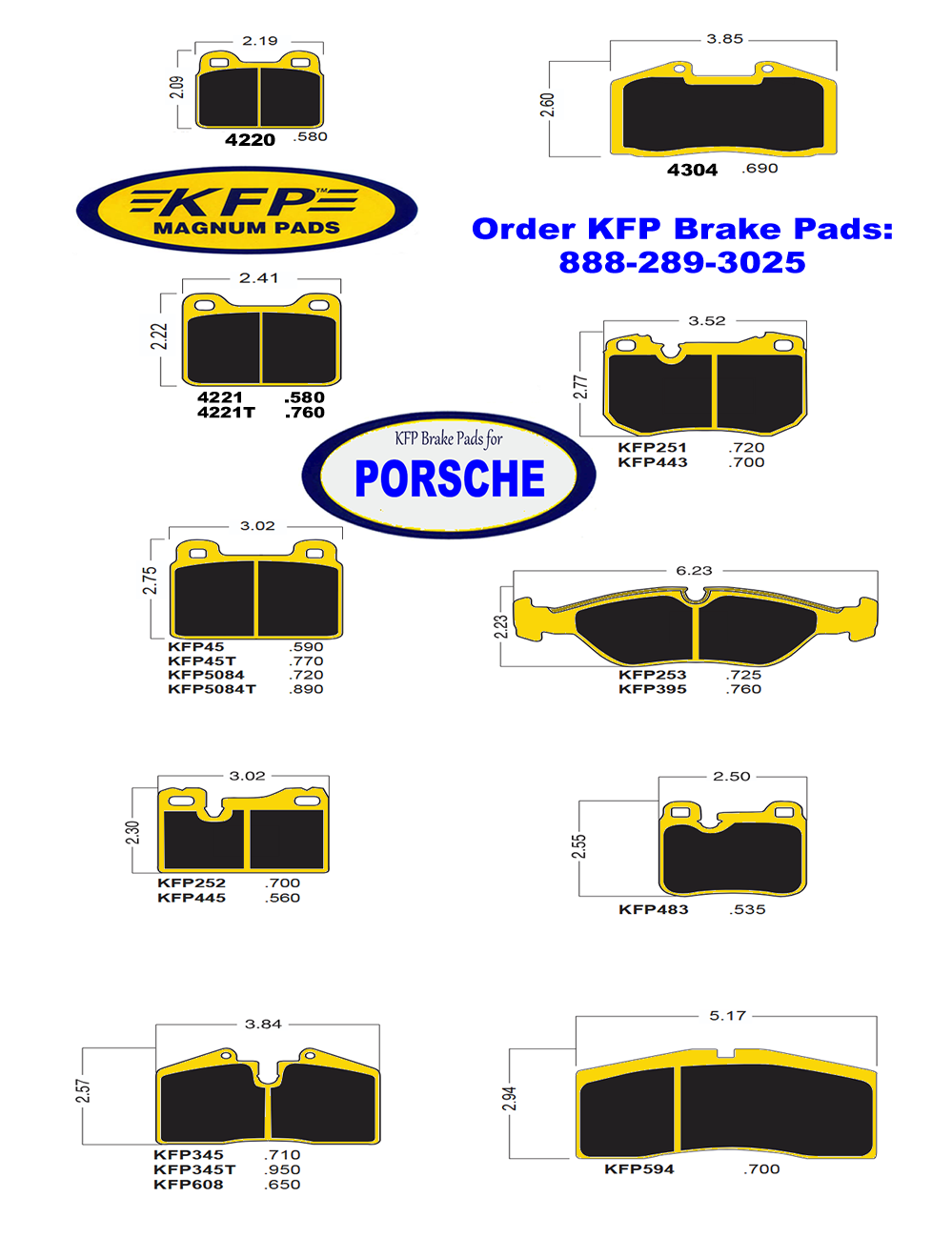 Porsche Brake Pads - KFP4220 - KFP4221 - KFP4221T - KFP45 - KFP45T - KFP5084 - KFP5084T - KFP4304 - KFP251 - KFP443 - KFP253 - KFP395 - KFP252 - KFP445 - KFP345 - KFP345T - KFP608 - KFP483 - KFP594