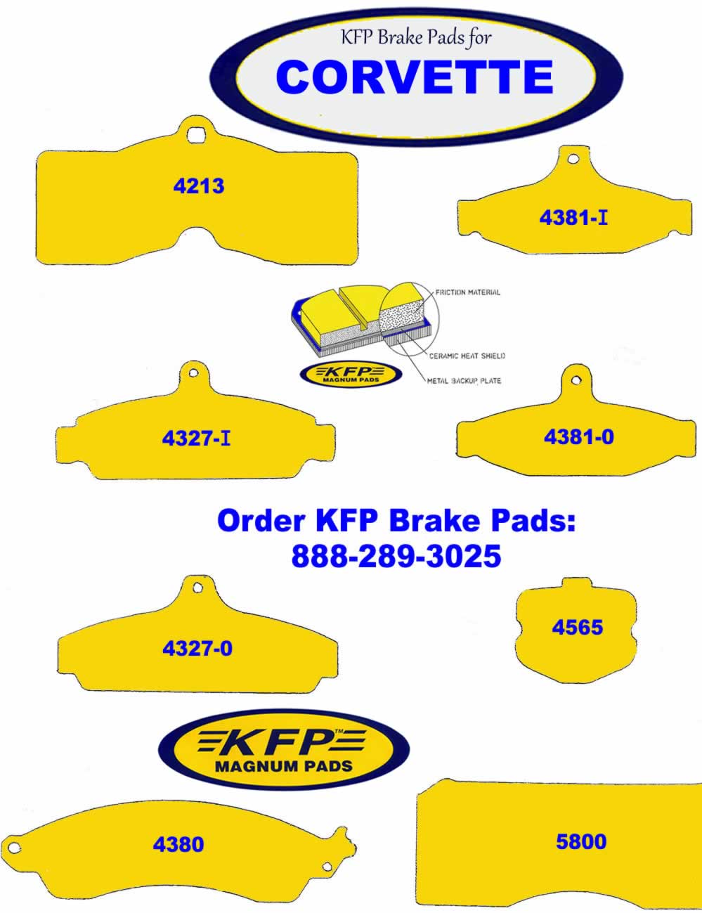Corvette racing brake pads - KFP4213 - KFP4381-I - KFP4327-I - KFP4381-0 - KFP4327-0 - KFP4565 - KFP4380 - KFP5800
