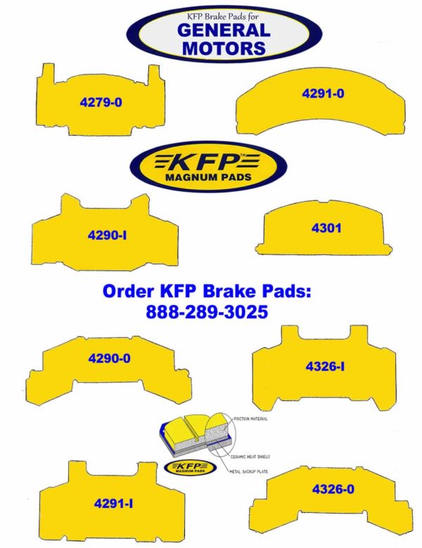 General Motors GM brake pads - KFP4279-0 - KFP4290-I - KFP4290-0 - KFP4291-I - KFP4291-0 - KFP4301 - KFP4326-I - KFP4326-0