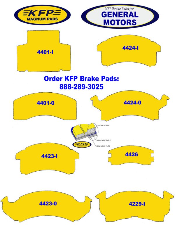 General Motors GM brake pads - KFP4401-I - KFP4401-0 - KFP4423-I - KFP4423-0 - KFP4424-I - KFP4424-0 - KFP4426 - KFP4229-I