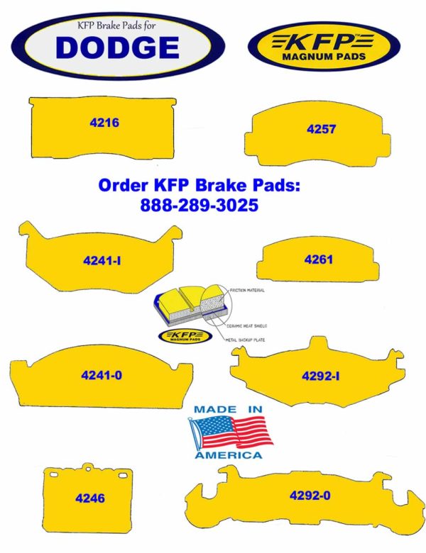 Dodge brake pads - KFP4216 - KFP4241-I - KFP4241-0 - KFP4246 - KFP4257 - KFP4261 - KFP4292-I - KFP4292-0