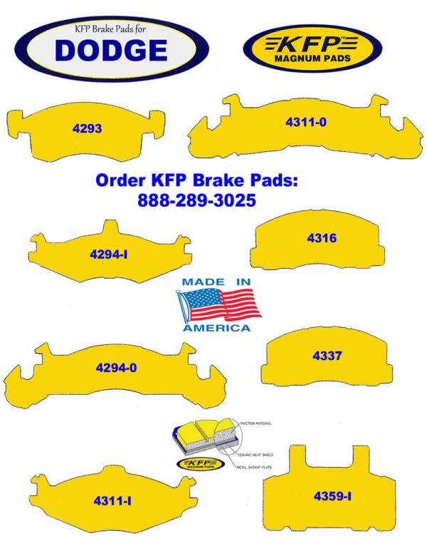 Dodge brake pads - KFP4293 - KFP4294-I - KFP4294-0 - KFP4311-I - KFP4311-0 - KFP4316 - KFP4337 - KFP4359-I