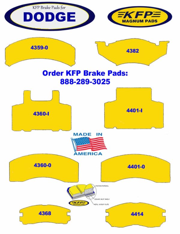 Dodge brake pads - KFP4359-0 - KFP4360-I - KFP4360-0 - KFP4368 - KFP4382 - KFP4401-I - KFP4401-0 - KFP4414
