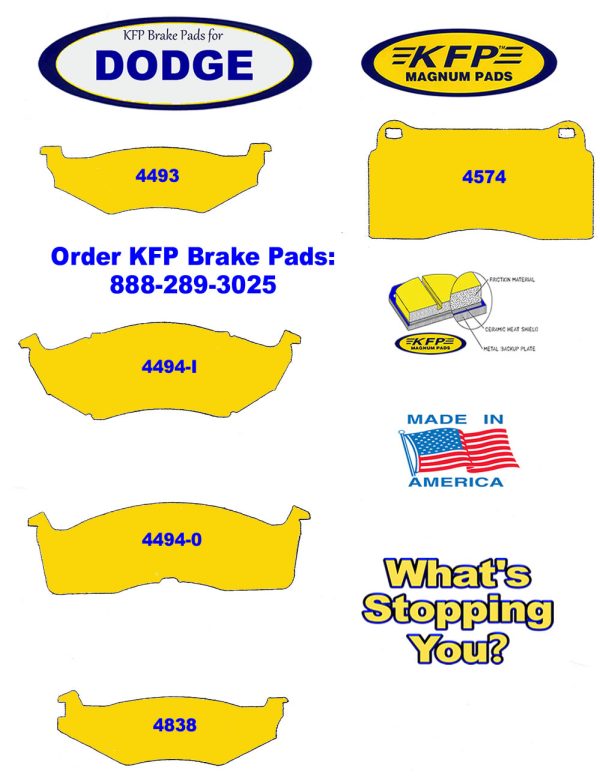 Dodge brake pads - KFP4493 - KFP4494-I - KFP4494-0 - KFP4838 - KFP4574
